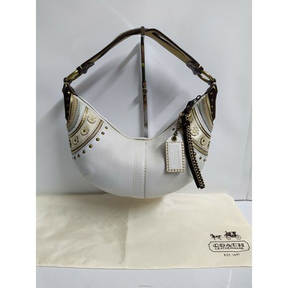 Coach Set of 3 Bags - Soho White Leather Stitched Grommet Studded Hobo Purses - Picture 4 of 12